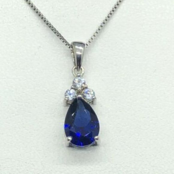 fine jewelry sapphire Jewelry - blue Sapphire and Sterling Silver Fine Jewelry teardrop necklace nwb $179